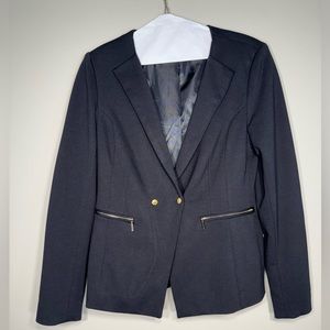 Vivienne Tam Jacket Blazer Black with Gold Buttons and Zipper Sleeves Size 8